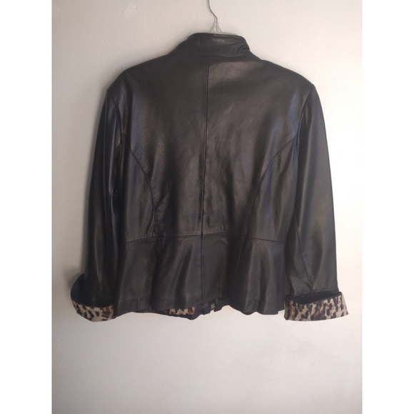 J. Percy for Marvin Richards Leather Leopard Print Lined Jacket - Picture 5 of 10